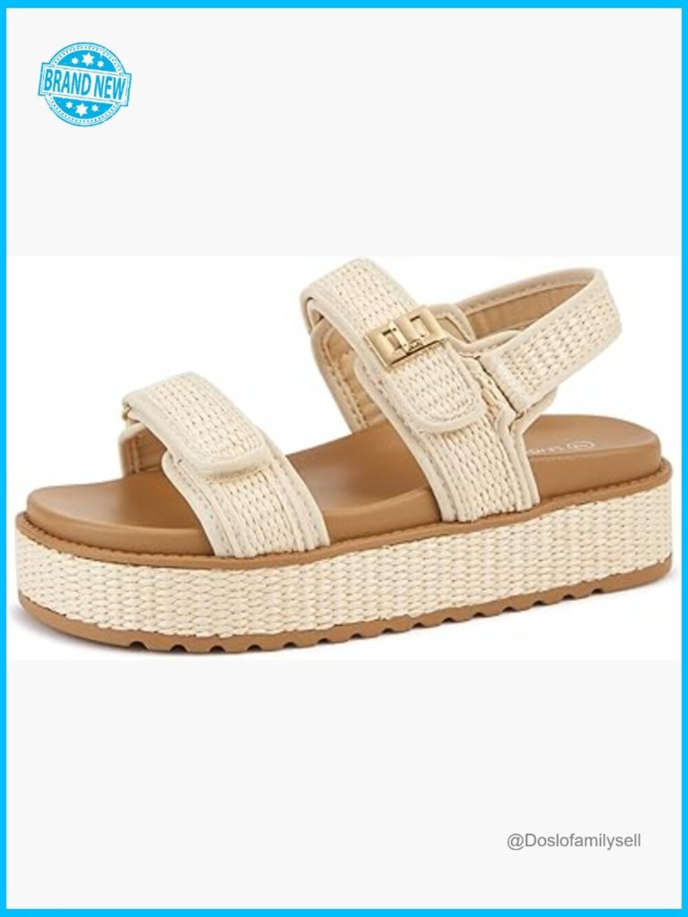 Raffia Platform Wedge Sandals Open Toe Slingback Adjustable Double Strap Summer